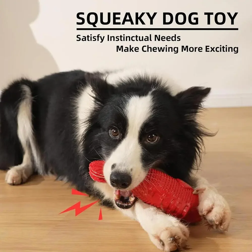 Durable Red Fish-Shaped Squeaky Dog Toy for Chewing‎ and Training